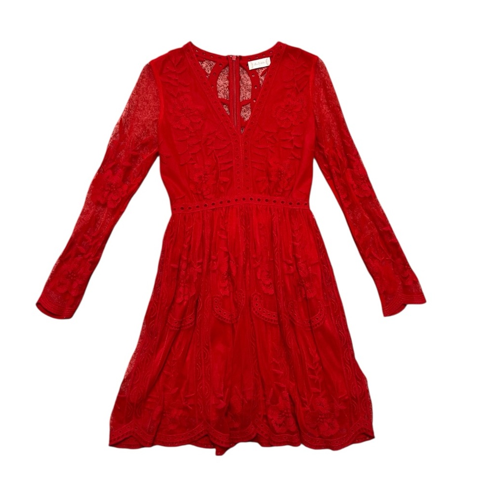 ALTAR’D STATE LAVESTA red lace sleek fit women’s dress above knee size SMALL EUC - Picture 3 of 14
